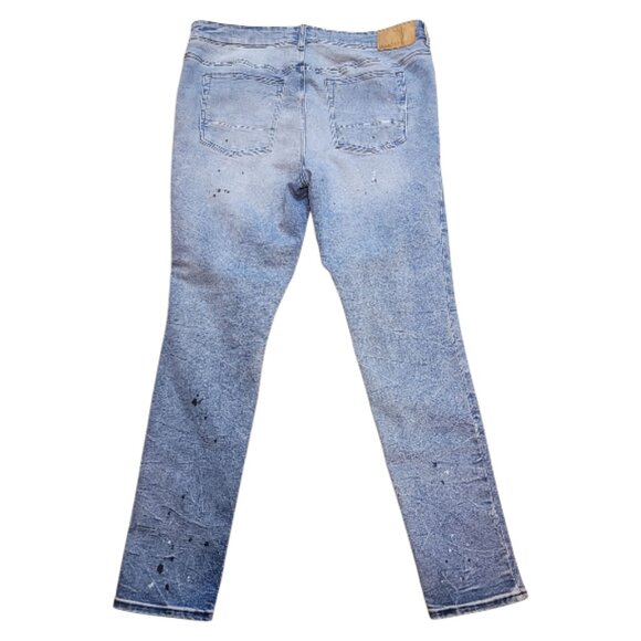 PacSun Men's Stacked Skinny Distressed Paint Splatter Jeans 36x32 Preowned Good - Picture 2 of 9